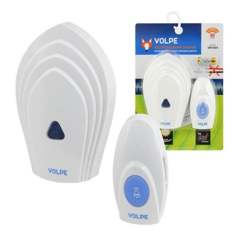 Звонок беспроводной аналоговый Volpe UDB-Q029 W-R1T1-16S-80M-WH Белый фото Звонок беспроводной аналоговый Volpe UDB-Q029 W-R1T1-16S-80M-WH Белый картинка